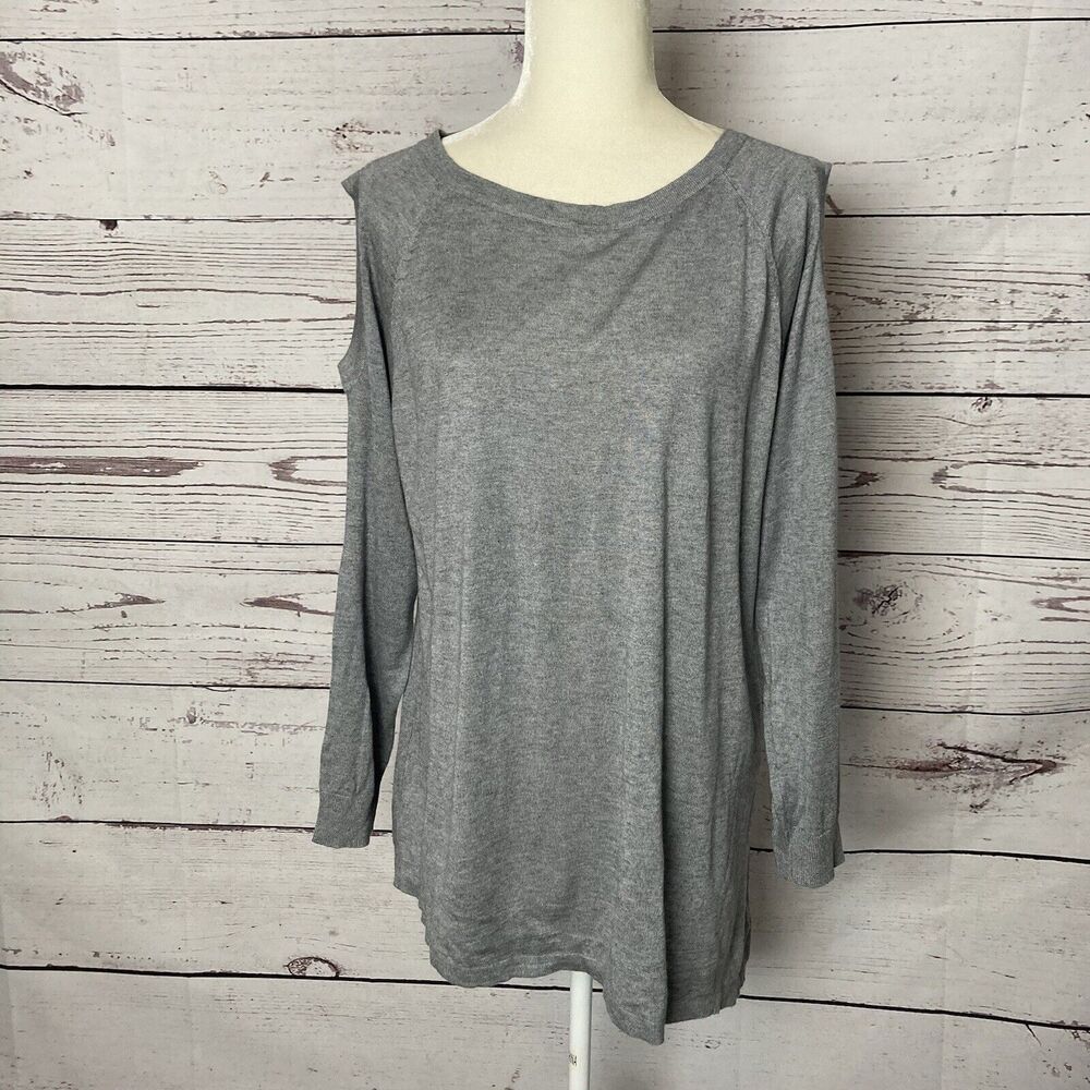 Magaschoni Cashmere Silk‎ Sweater Womens XL Gray Open Shoulder Lightweight